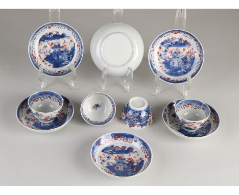 18th Century Chinese Imari porcelain cups and saucers with landscape decoration.&nbsp;Consisting of: four cups and six saucer