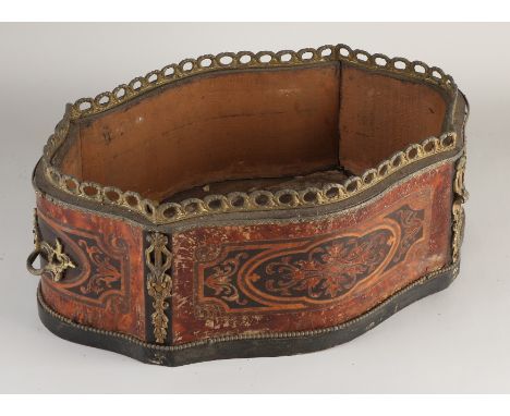 19th century French planter with intarsia and brass gilt decoration.&nbsp;Contaminated.&nbsp;Liner is missing.&nbsp;Size: 17 