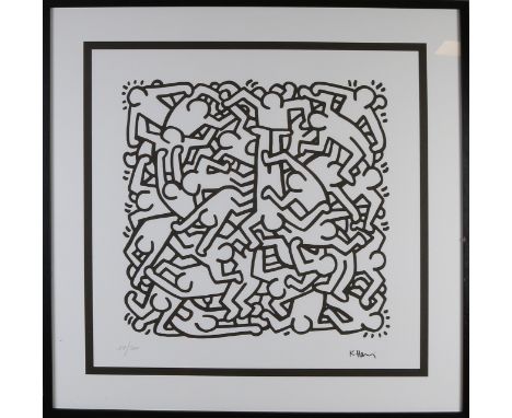 Keith Haring No. 18/200 possible emphasis.&nbsp;Many figures entwined.&nbsp;Lithograph on paper.&nbsp;Dimensions: H 73 x W 70