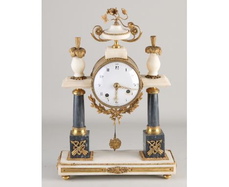 18th Century French marble Louis Seize mantel clock.&nbsp;Circa 1780. Eight-day movement, half-hour strike on the bell, strin