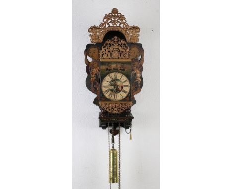 18th - 19th Century Frisian chair clock with alarm clock and beautifully painted dial, Dutch shipping.&nbsp;Size: 70 cm.&nbsp