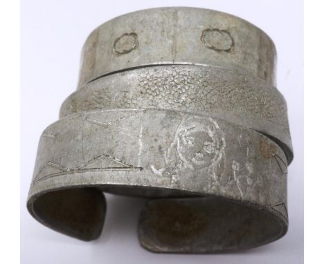 Three Vietnam War era helicopter metal bracelets made by locals and sold to GIs. P&amp;P Group 2 (£18+VAT for the first lot a