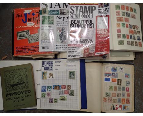 Six world stamp albums, not stripped, and two stamp related magazines. P&amp;P Group 2 (£18+VAT for the first lot and £3+VAT 