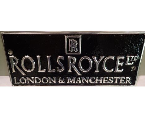 Aluminium  Rolls Royce plaque, W: 25 cm. P&amp;P Group 1 (£14+VAT for the first lot and £1+VAT for subsequent lots) 