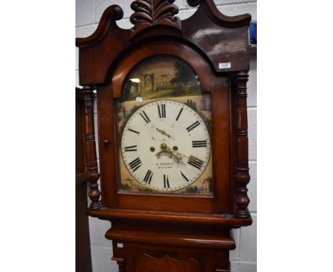 A 19th Century mahogany longcase clock having 8 day movement and painted dial, named for R Brodie, Wooler