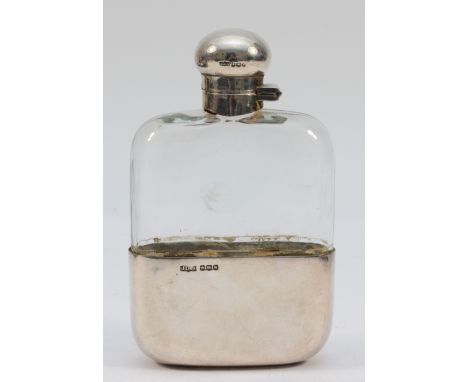 A silver and glass hip flask, Sheffield 1964, with pull off cup and bayonet lid, 12.5cm 