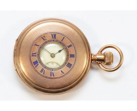 Elgin, a gold plated keyless wind half haunter pocket watch, double roller 15 jewel movement numbered 19699986, 50mm, working