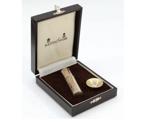 A silver scent bottle and funnel, by Mappin &amp; Webb, Birmingham 2001, 8cm, case 