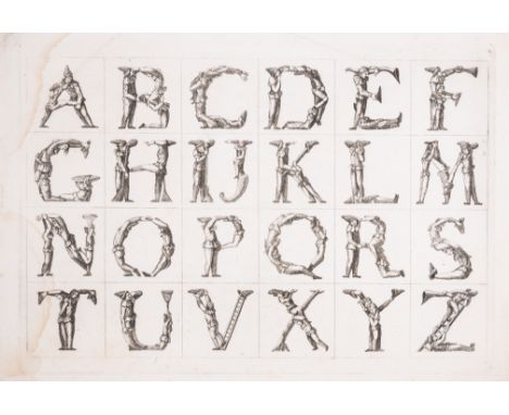 Alphabet.- Giovanardi (Lampridio) [Alfabeto Figurato], engraved broadside, charming alphabet with the letters formed of Pierr