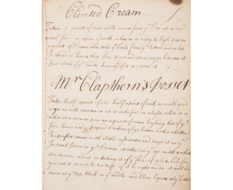 Cookery.- [Collection of Recipes], manuscript, 38pp., some reverse entries, some ff. loose and working loose, browned, some e