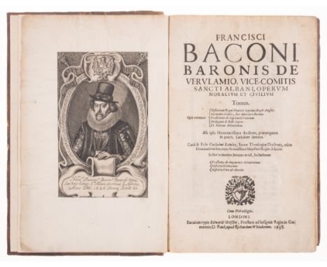 Bacon (Sir Francis) Operum Moralium et Civilium, first edition, first issue, engraved portrait frontispiece (trimmed and laid