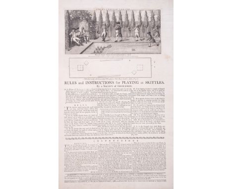 Broadside.- Rules and Instructions for Playing&nbsp;at&nbsp;Skittles, engraving "A View of a Skittle Ground" at head, letterp