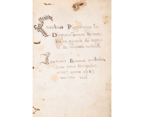 Medical.- Pignatarus (Carolus) Disputationem de morbis in genere, de signis de methodo medendi, written by John Brunus as a m