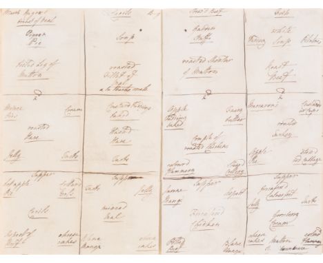 Cookery.- [Volume of dishes to be served at certain times of the year], manuscript, 38pp., manuscript recipe for "A Rice Trif