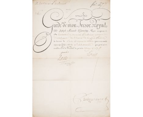 Louis XVI (King of France, 1754-93) Order to Joseph Micault d'Garvelay to pay the Widow Paulmier, widow of Paulmier, carriage