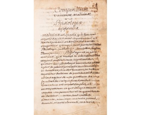 Medical.- Compendium universae medicinae, 6 parts in 1 vol., manuscript in Latin, 403pp., slightly browned, near contemporary