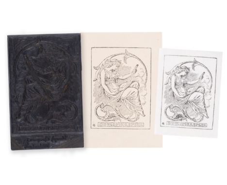 Bookplate.- Woodblock for a bookplate, engraved motto "Dum Spiro Spero" at foot, ink inscription "?J Stevens Whitefriars" and