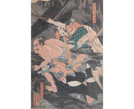 Utagawa Yoshikazu (act.1850-1870) - The Earth-spider trapped in its lair by the Shi-tennoh, woodblock print, published Maruya