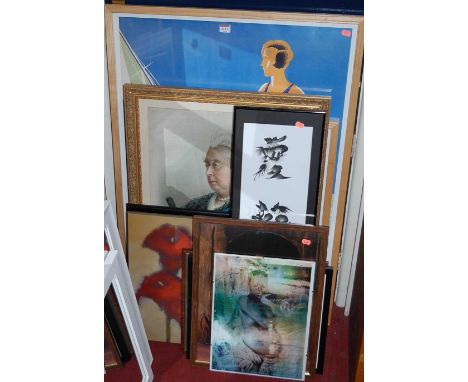 A collection of pictures and prints, to include two reproduction French colour travel poster prints, a print of Queen Victori