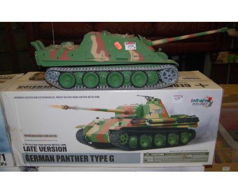 A Henglong Plastics Ltd 1:16 scale model of a radio controlled late version German Panther type G tank; together with another