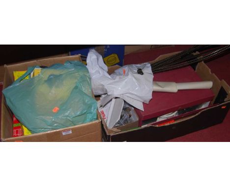 Two boxes containing a quantity of mixed LGB 00 scale and 0 gauge ex-Modelmakers Workshop parts and accessories, to include t