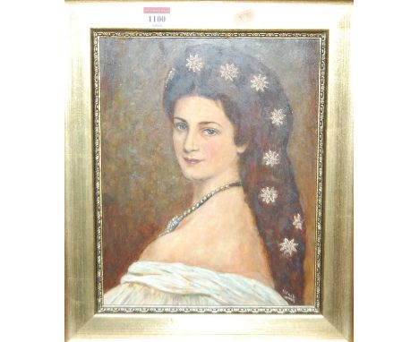 After Franz Xaver Winterhalter, portrait of Empress Elizabeth Of Austria, oil on board, 29 x 23cm