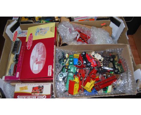 One box containing a quantity of mixed boxed and loose modern issue and vintage diecast models, to include Matchbox, Tracksid