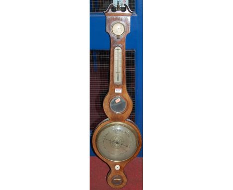 A 19th century mahogany four dial wheel barometer, the lower scale signed J.Riella, Ipswich, h.98cm