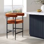 Fulbourn Rust Velvet Counter Stool with Black Legs - RRP £149.99. - ER23B