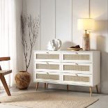 Frances Woven Rattan Chest of 6 Drawers, White - RRP £259.99. - ER34