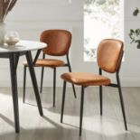 Kelmarsh Set of 2 Cognac Colour Vegan Leather Upholstered Dining Chairs - RRP £169.99. - ER41