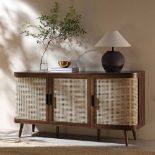 Izzy Curved Rattan Large 3-Door Sideboard, Walnut - RRP £309.99. - ER23B