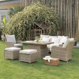 Hampshire 7-Seater Round Wicker Rattan Sofa Set with Rising Table, Natural - RRP £1,399.99. - ER44