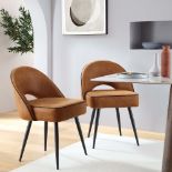 Oakley Set of 2 Cognac Colour Vegan Leather Upholstered Dining Chairs with Piping - RRP £219.99. -
