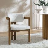Stanford Curved Oak Frame Upholstered Chair, White Boucle Light Walnut Frame - RRP £189.99. - ER32