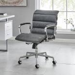 Kingston Vintage Effect Faux Leather Office Chair with Chrome Frame and Aluminium Base Grey - RRP £