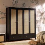 Frances Rattan 4-Door Wardrobe with 2 Drawers, Black - RRP £539.99. - ER35