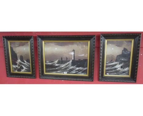 Trio of seascape oils - Indistinct signature - Middle image size 44cm x 60cm