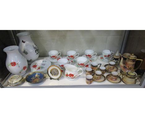 Shelf of china etc to include 2 large Royal Worcester vases