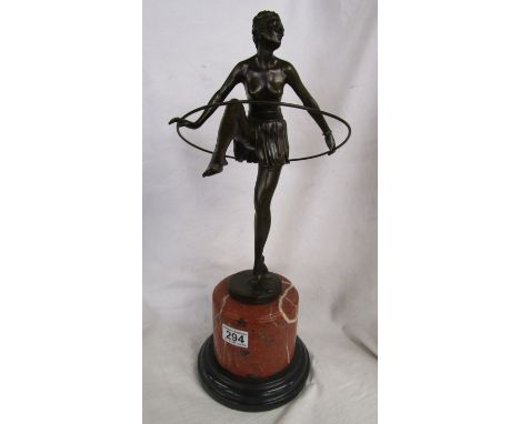 Bronze - Art Deco lady figure on marble base - H: 49cm