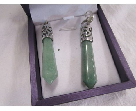 Pair of silver green stone drop earrings