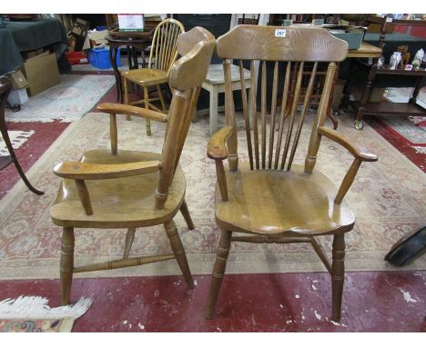 Pair of oak stick back carvers