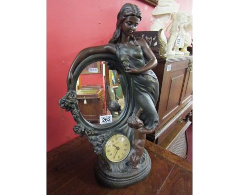 Art Nouveau figure mirror clock - Working - H: 49cm