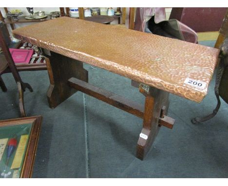 Oak stool with copper seat