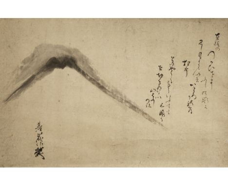 A JAPANESE SCROLL PAINTING BY KAMO SUETAKA (1752-1841), KAKEMONO EDO 1603-1868 In ink on paper and depicting Mount Fuji, its 