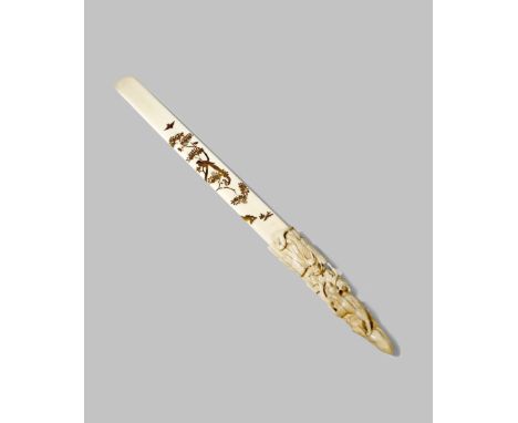 A JAPANESE IVORY SHIBAYAMA-STYLE LETTER OPENER MEIJI 1868-1912 The long shaft decorated with birds and insects amongst flower