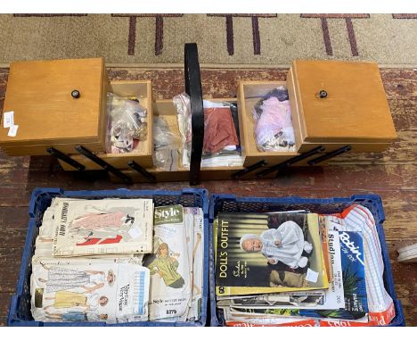 A vintage sewing box and selection of sewing patterns, shipping unavailable 