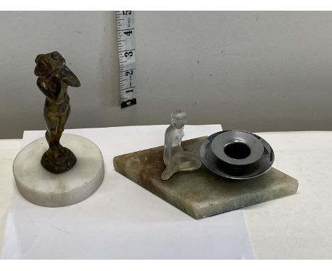 An Art Deco period ash tray with one Art Deco period figure