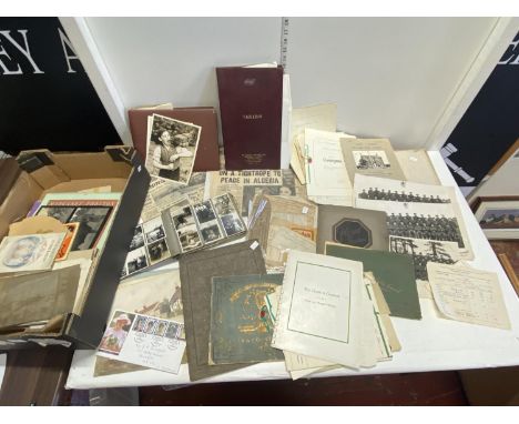 A good box of misc ephemera including singed pencil sketch by William Monk 