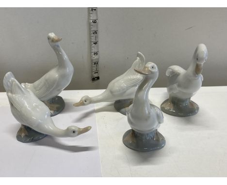 Five Nao geese figurines 